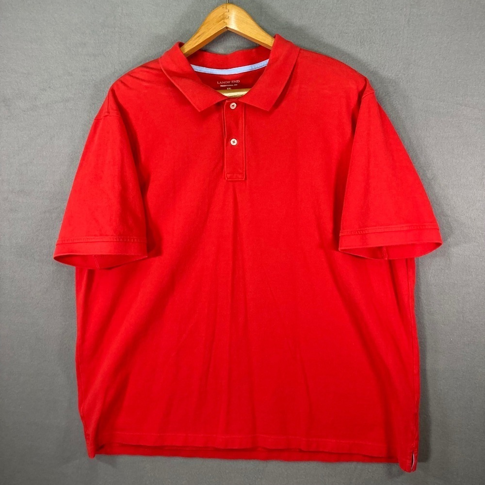 Lands' End Mens XXL Red Polo Shirt Traditional‎ Fit Cotton Short Sleeve